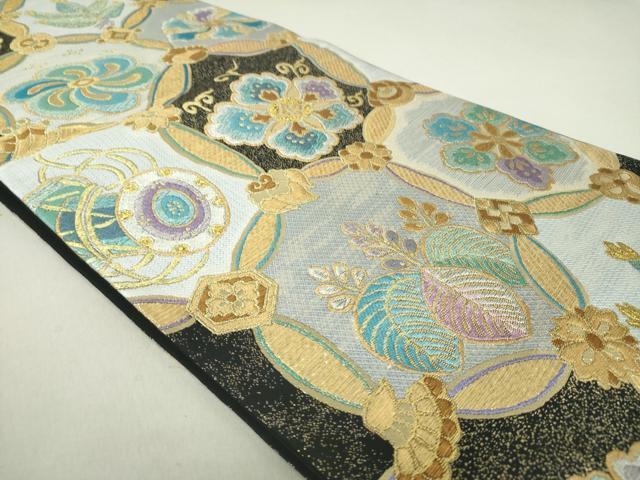 平和屋着物○六通柄袋帯 七宝花文 金銀糸 正絹 逸品 DAAJ9062ps サイズ