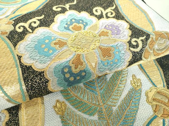 平和屋着物○六通柄袋帯 七宝花文 金銀糸 正絹 逸品 DAAJ9062ps サイズ