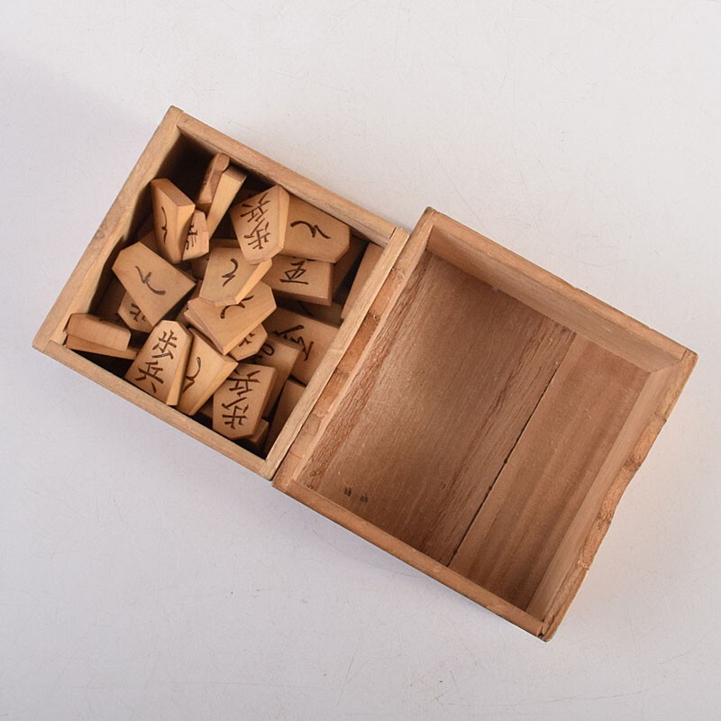 本黄楊製　玉舟書　木村作　将棋駒　木箱付　ACKE_10