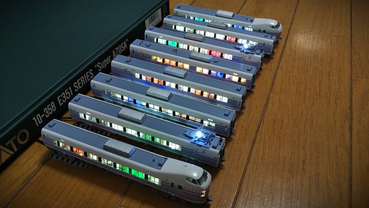 ★フルLED化　完成品　美品　KATO　10-358　E351系「スーパーあずさ」８両基本セット　自作LED白色＆7色自動変化LED室内灯装備★送料600円_6