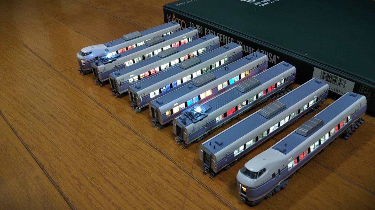 ★フルLED化　完成品　美品　KATO　10-358　E351系「スーパーあずさ」８両基本セット　自作LED白色＆7色自動変化LED室内灯装備★送料600円_7