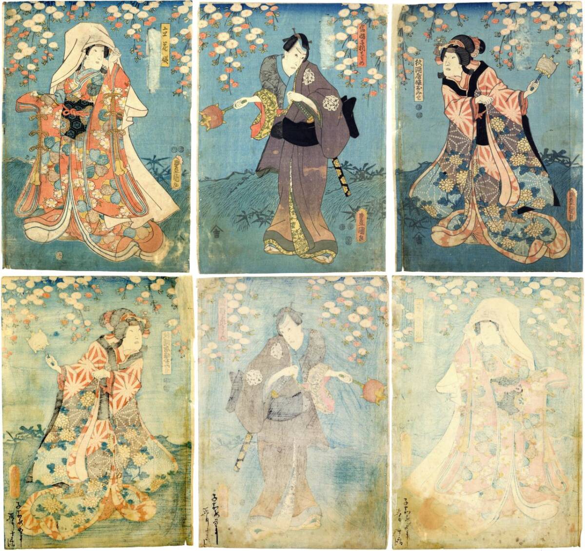 真作】役者絵 歌川国貞 役者絵 浮世絵 木版画 3枚続き 錦絵 北斎 豊原