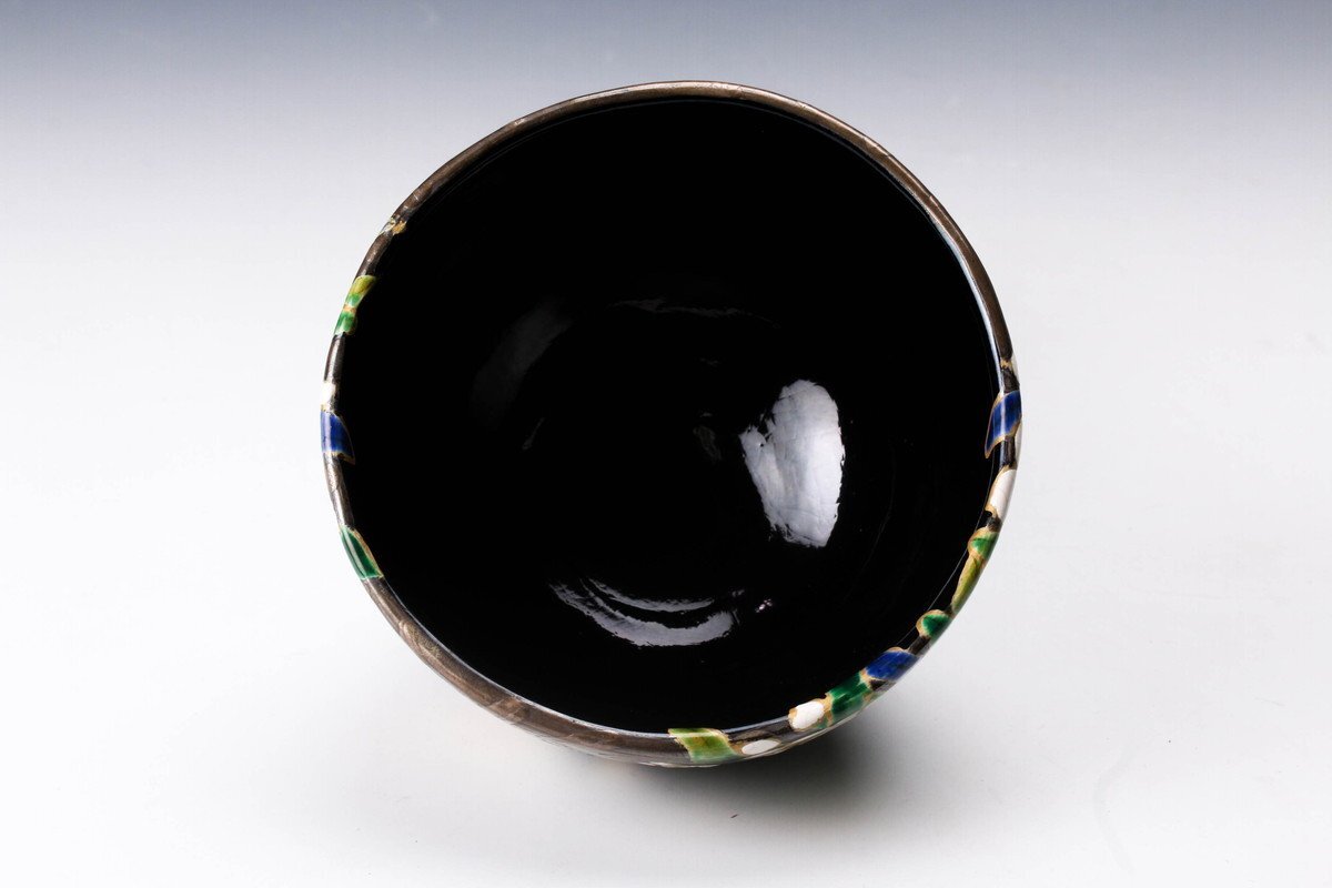佳香】浅野紫仙 乾山写色絵水仙画茶碗 共箱 栞 茶道具 本物保証(茶碗