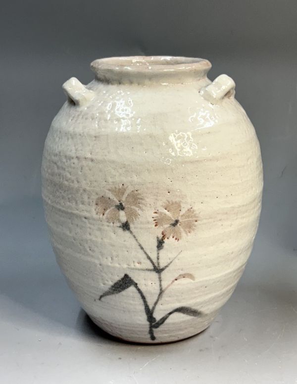 桔梗屋窯》五代 小三郎「美濃 花器」 美濃焼 花瓶 壷 華道具 花文 陶器