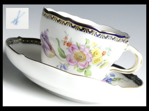 n618 Meissen マイセン 高級シリーズ Aカンテ 金彩 コバルト フラワー
