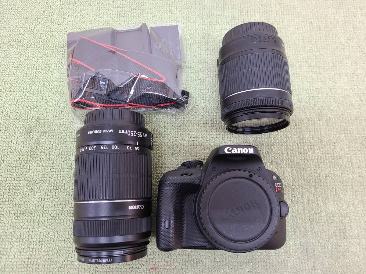 165-M58) 中古 Canon キヤノン EOS Kiss X7 ダブルズームキット 本体 レンズ バッテリー 充電器 ストラップ セット 動作OK ※説明文必読※