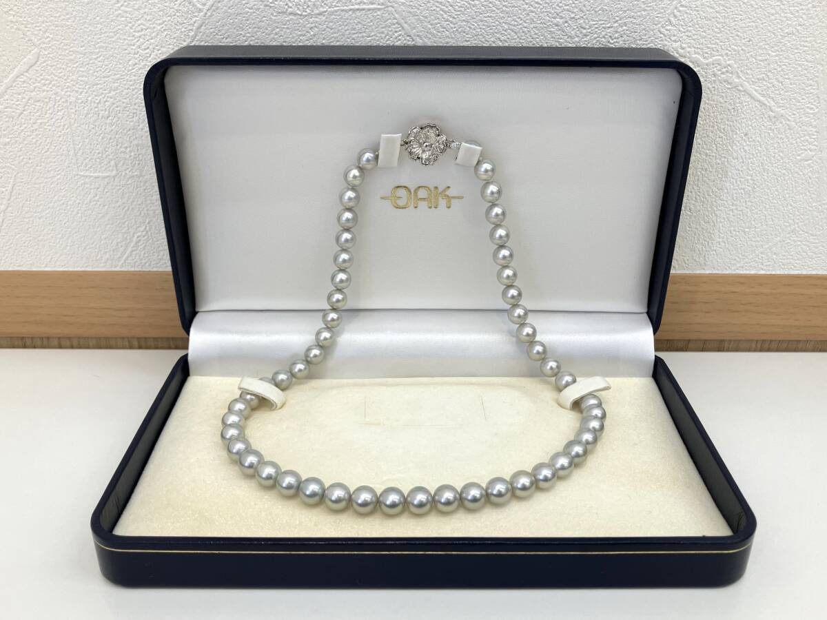146] パールネックレス 真珠 一連 グレー 冠婚葬祭 留め具 シルバー 約