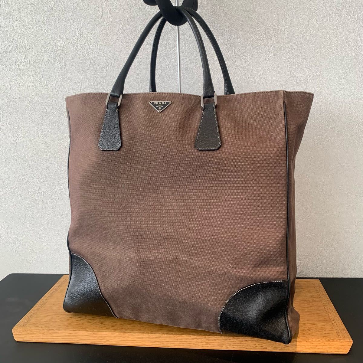 【本革】PRADA トートバッグ　ビジネスバッグ ○PRADA プラダ 本革レザー × キャンバス地 トートバッグ/ビジネス