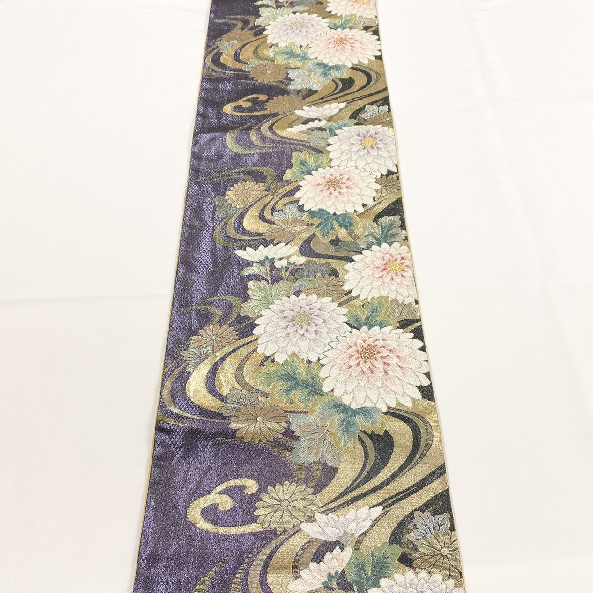 着物月花 引箔 艶やかな花 袋帯 六通柄 正絹 金銀糸 ob4241
