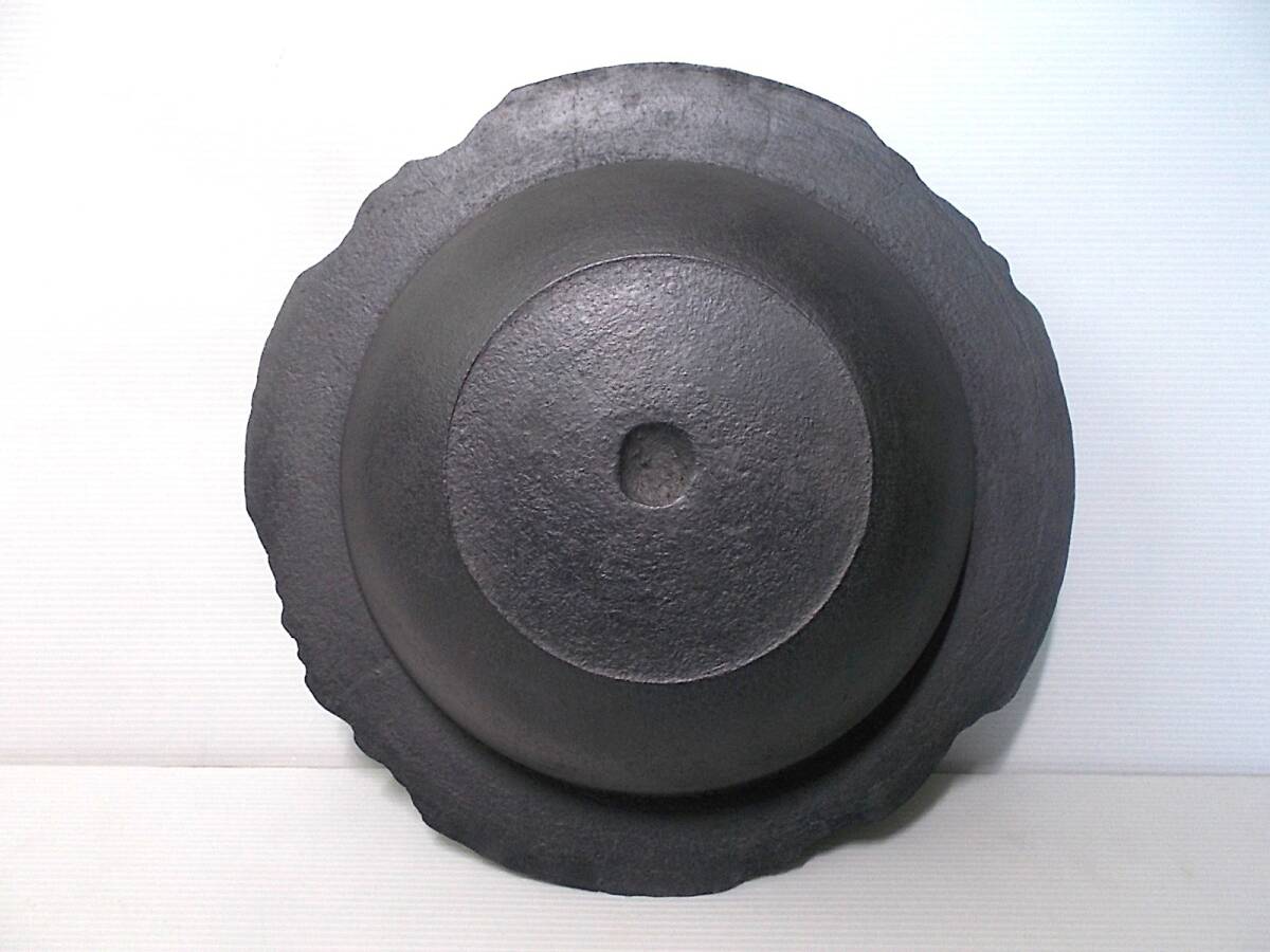 未使用 茶道具 釜師:佐藤浄清 大き目の透木釜 平蜘蛛釜 茶釜 良品釜環