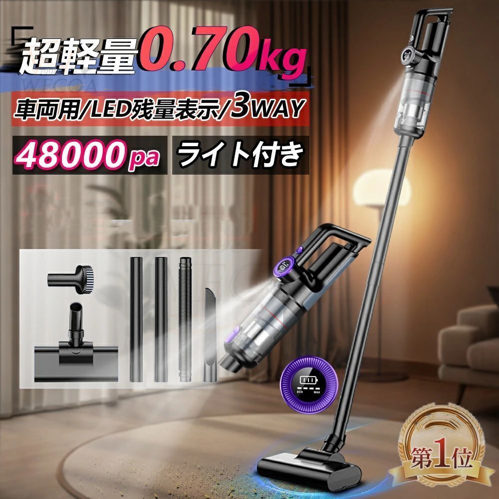 1円 コードレス ハンディクリーナー 吸引力 充電式 超強力 多機能 5WAY 強力吸引 48000pa 車用掃除機 LED残量表示 コードレス 乾湿両用_1