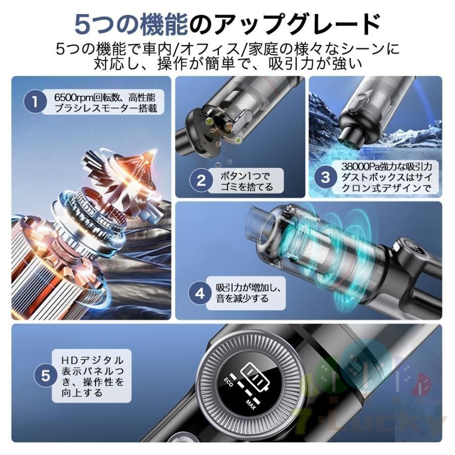 1円 コードレス ハンディクリーナー 吸引力 充電式 超強力 多機能 5WAY 強力吸引 48000pa 車用掃除機 LED残量表示 コードレス 乾湿両用_3
