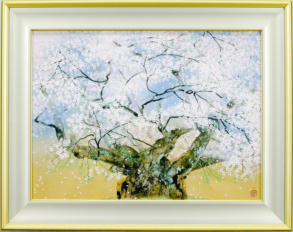 WISH】中島千波「淡墨桜」工芸画 約12号 大作 限定480部 証明シール