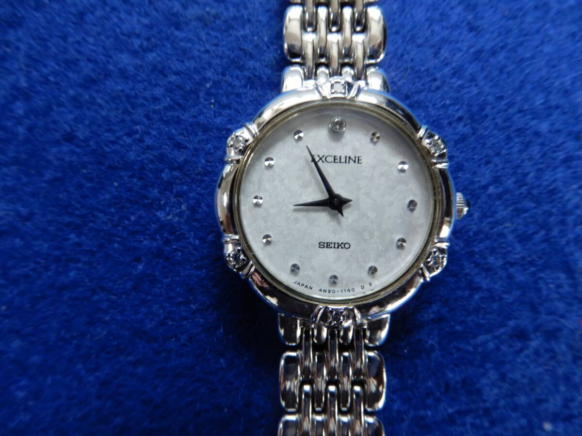 レディース腕時計 SEIKO EXCELINE Quartz　セイコー・エクセリーヌ　クォーツ　宝石付きシルバー文字盤　4N20-0640 _1
