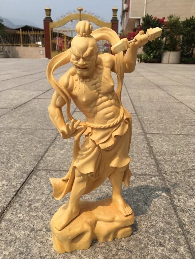 仏教美術 金剛力士像（阿形　吽形）仁王像 極上品 檜木 彫刻 災難除去 木彫仏像 2点セット★高さ20cm_4