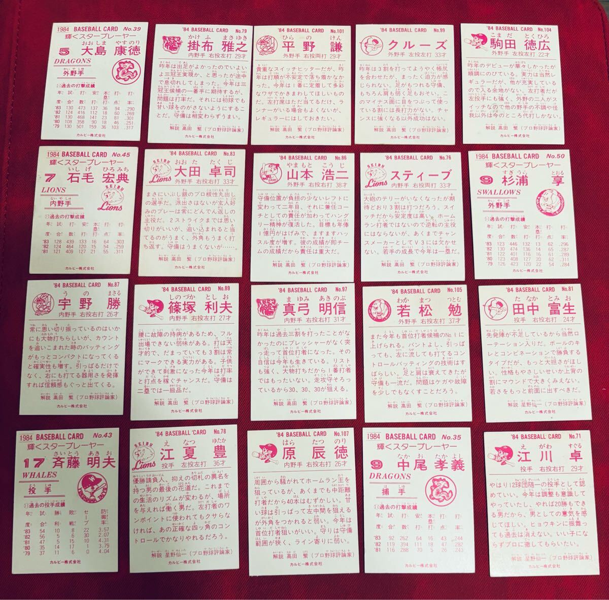 カルビープロ野球カード 1984年 20枚セット 当時物 レトロ 野球カード