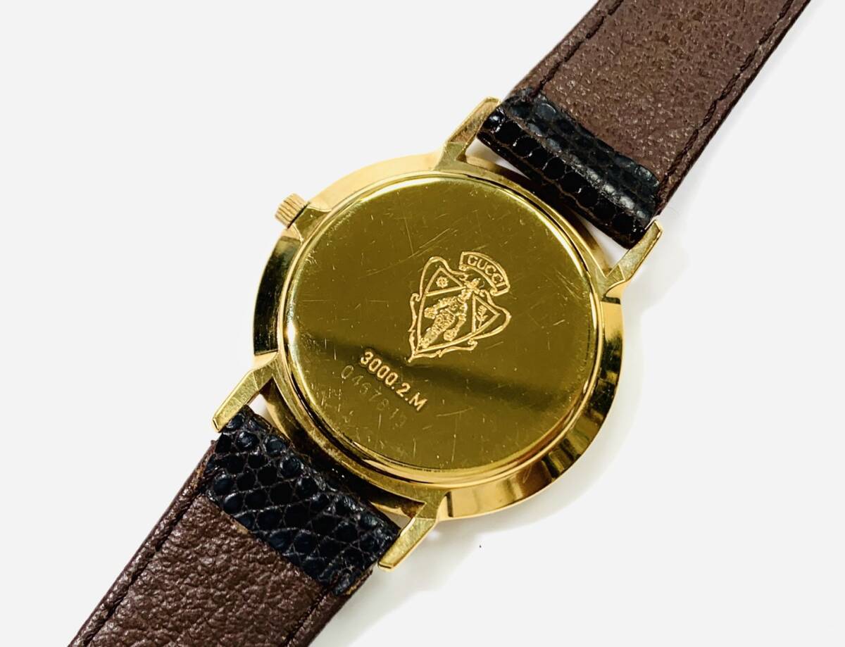 稼働品 GUCCI グッチ 3000.2.M シェリーライン メンズ 腕時計 赤緑