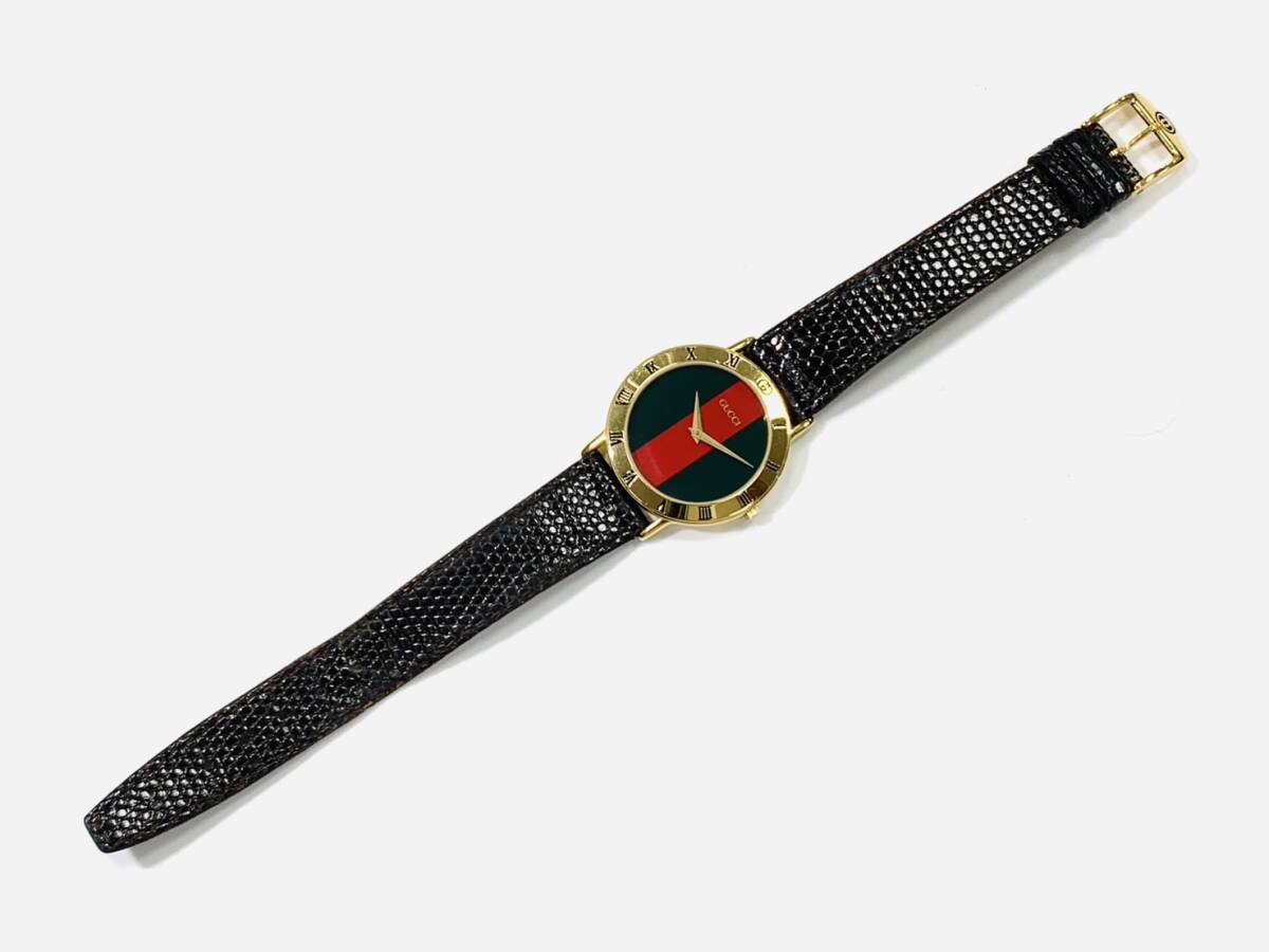 稼働品 GUCCI グッチ 3000.2.M シェリーライン メンズ 腕時計 赤緑