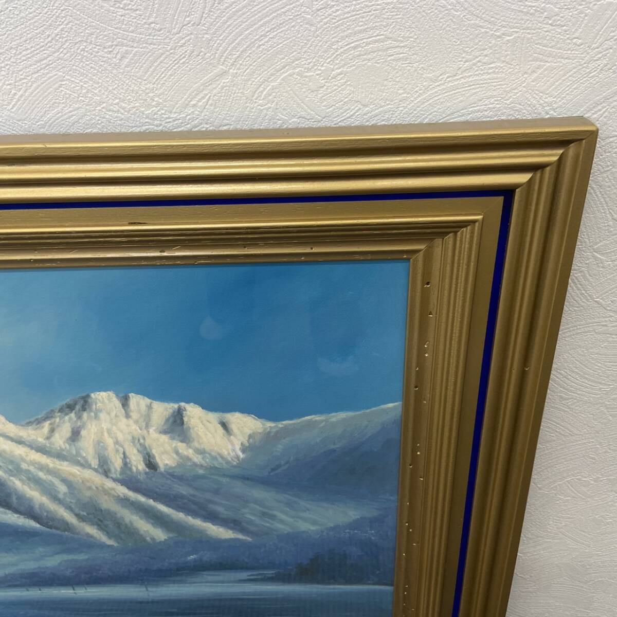 H.Osawa 油彩 油絵 風景画 雪 山岳 山脈 湖 湖面 絵画 美術品 アート