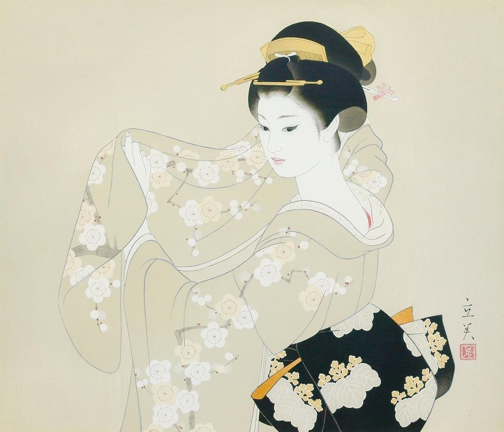 志村立美、冬―絵草紙、希少限定版、美品、大判、新品高級額付 真作】【WISH】志村立美「たもと」木版画 6号大 証明シール 一枚の絵