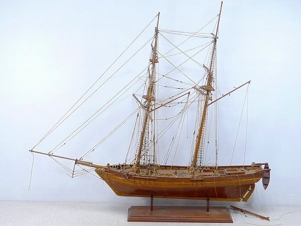 2206B02*8B△古い木製帆船模型・帆なし・完成品・全長約80cm