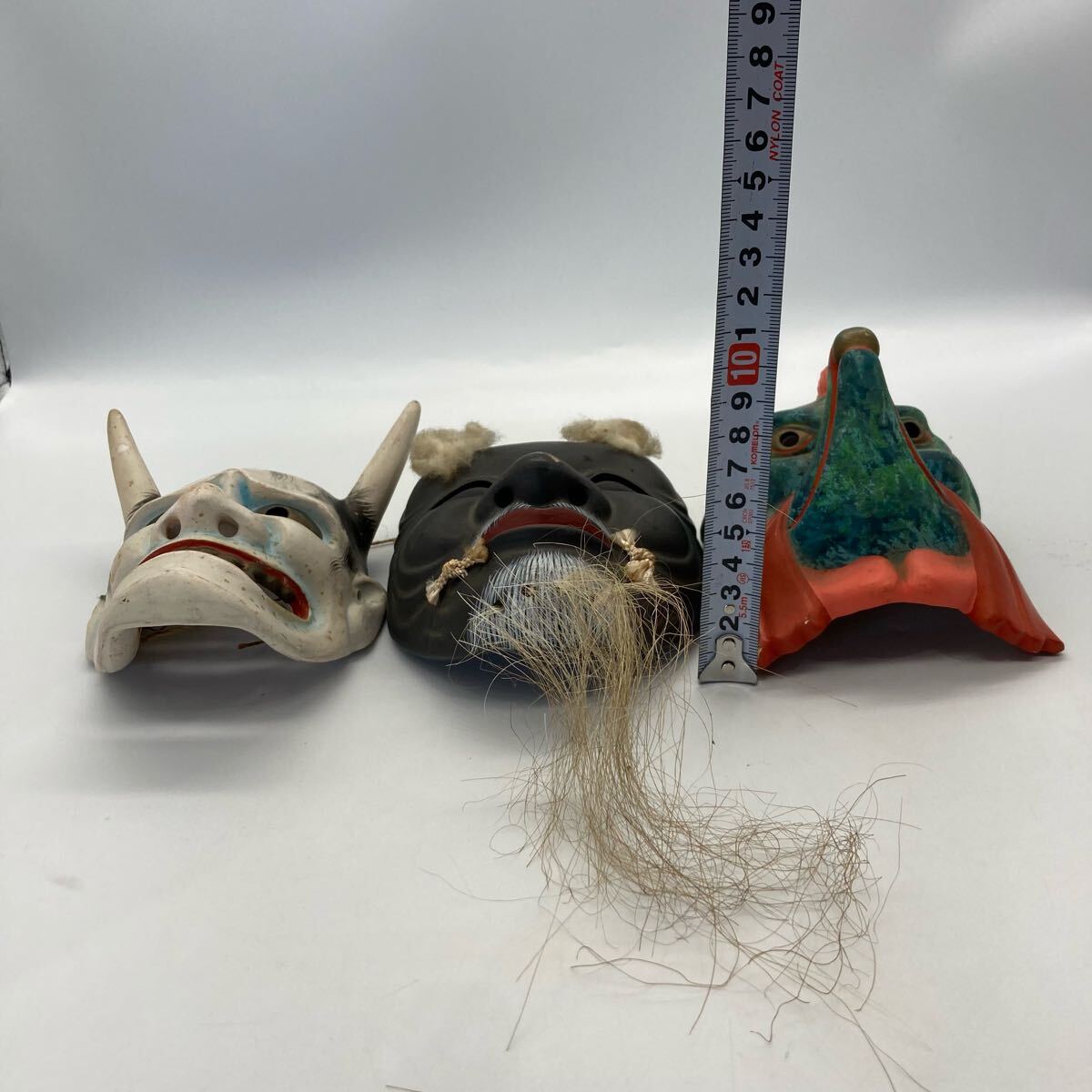 M0909710N 堤焼面 お面 セット 能面 爺面 般若面 鳥天狗 魔除 厄除け