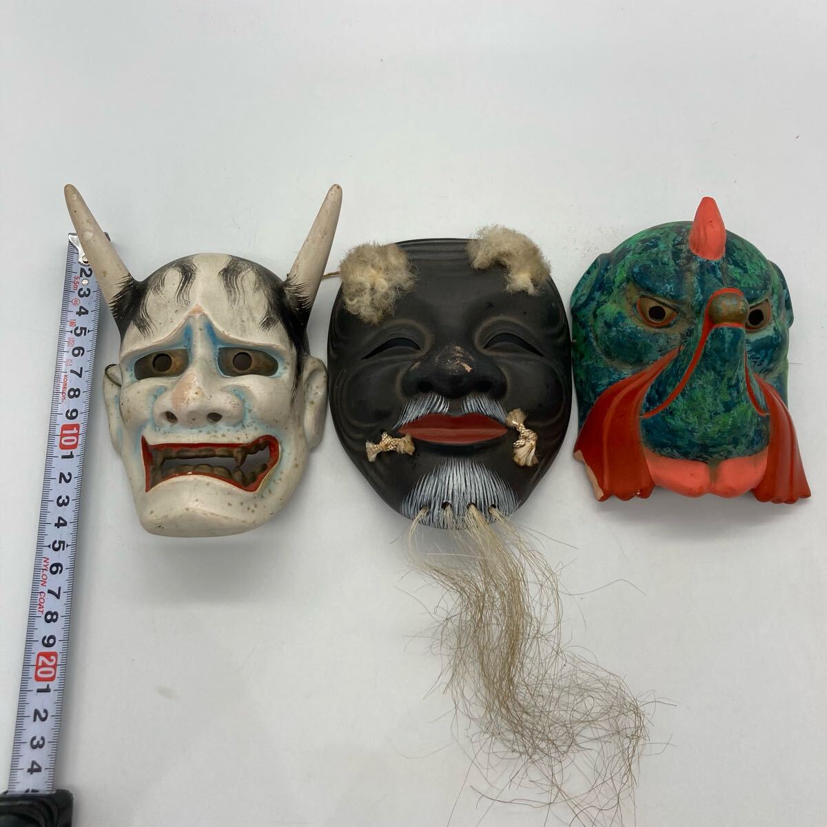 M0909710N 堤焼面 お面 セット 能面 爺面 般若面 鳥天狗 魔除 厄除け