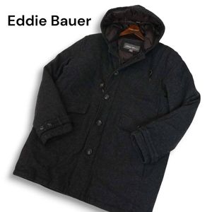 Eddie Bauer エディーバウアー 秋冬★ ウール フーデッド コート Sz.L メンズ グレー ア
