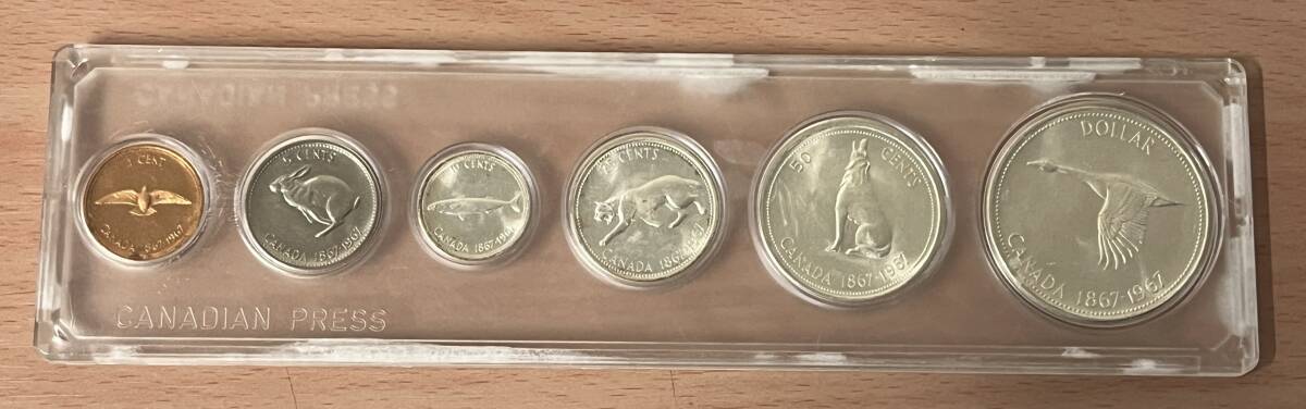 19585 カナダドル カナダ建国100周年記念 6枚セット 1ドル銀貨 50