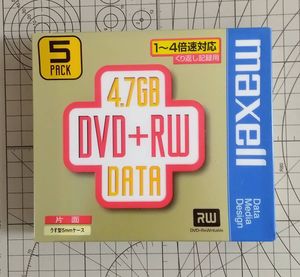 【maxell】DVD+RW　データ用4.7G(5枚パック）未使用・ジャンク