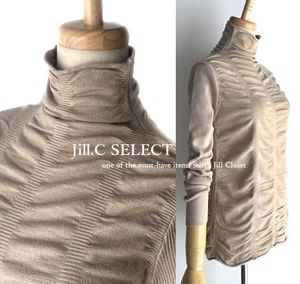 新品【送料185円】万能♪伸縮性抜群 シャーリングストレッチニット×リブ*緩やかハイネッ