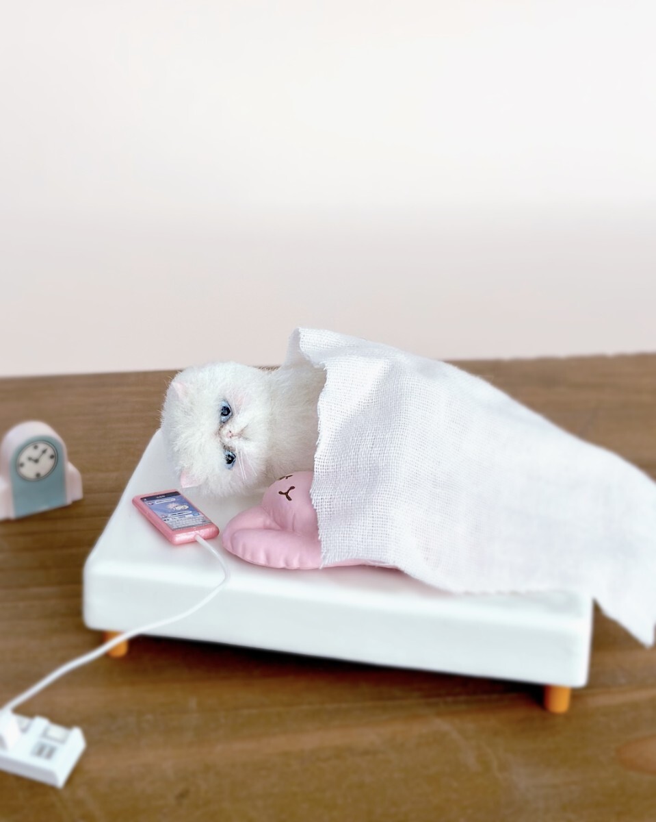 nenne. 白猫 エキゾチックショートヘア 羊毛フェルト ミニチュア cat