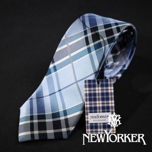 新品1円～★定価1.1万 NEWYORKER ニューヨーカー 日本製 シルク絹100%ネクタイ 織柄 ブル