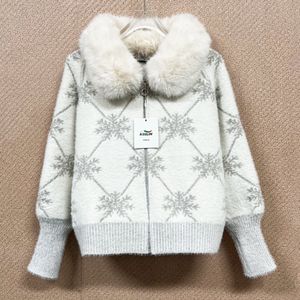 絶賛ヨーロッパ製◆ブルガリア発※RISELIN カーディガン 豪華毛皮 ミンク混 雪柄 ショッ