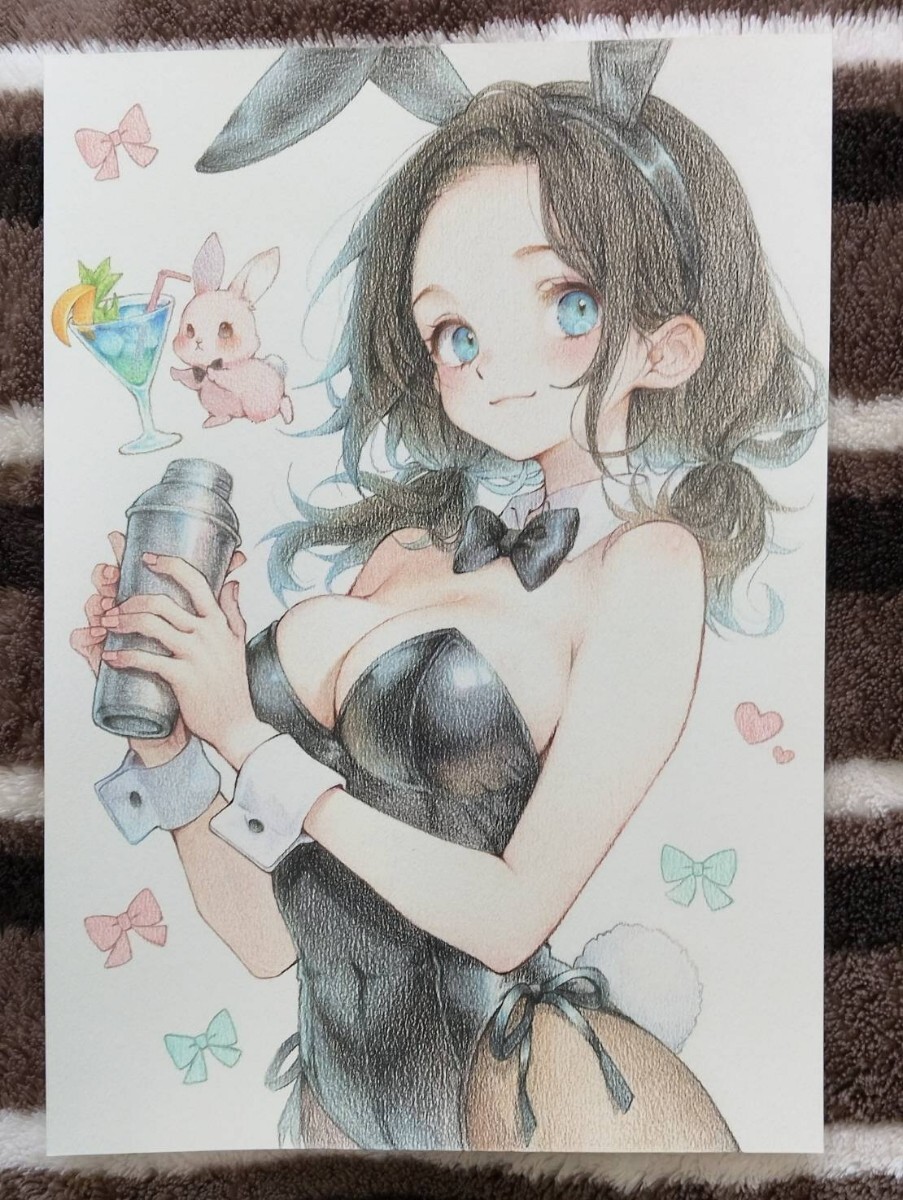 色鉛筆画【A4原画】オリジナルカクテルはいかが？ 手描きイラスト 美