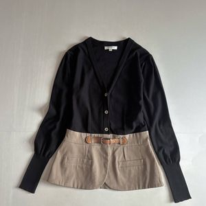 ② 極美品 ポールカ PAULE KA 異素材 コンビ カーディガン レザーベルト