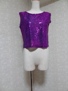 ☆レディース　社交ダンス　ダンス 　ダンス衣装　カットソー　貼り付けスパンコール　紫