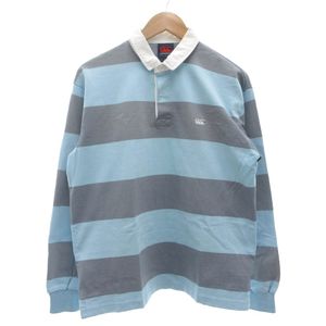 カンタベリー CANTERBURY 4インチストライプ ラガーシャツ 長袖 ロゴ刺繍 L ライトブルー