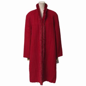MH6881》Anhydre ロングコート アルパカ×ウール ミンク トリミング サイズ9AR レッド系