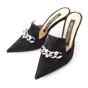 セルジオロッシ スウェード ビジューチェーン ミュール A83550 ブラック 35 1/2【中古】