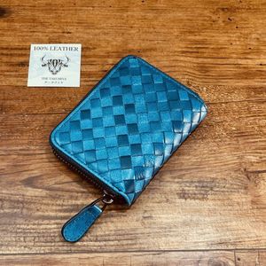 ラムレザー イントレチャート コインケース ラウンドファスナー 財布 メンズ財布 編み込