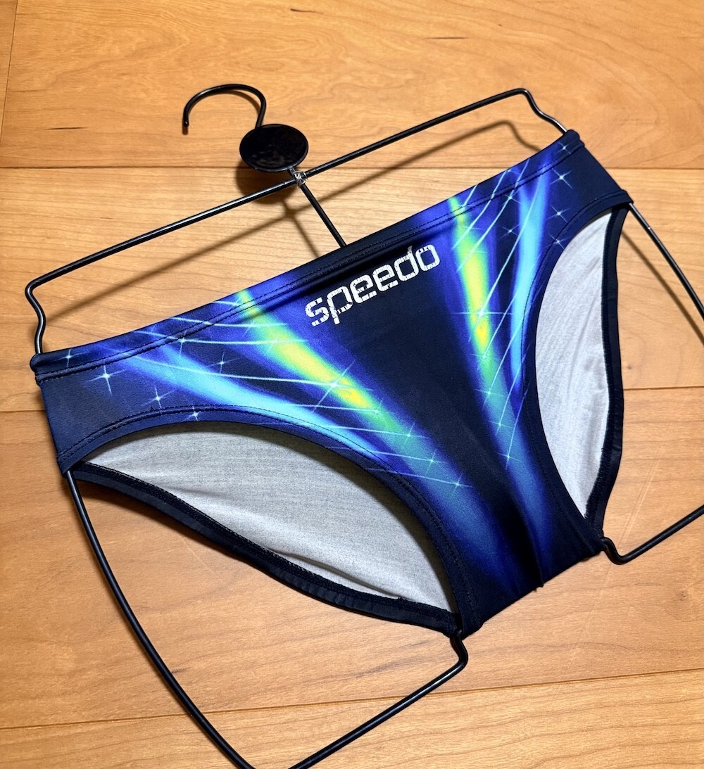 【美品】SPEEDO　アクアブレード　ダイナカット　L　光沢　ウロコ　競パン 美品】SPEEDO / アクアブレード / ダイナカット / ブラック×ブルー / L