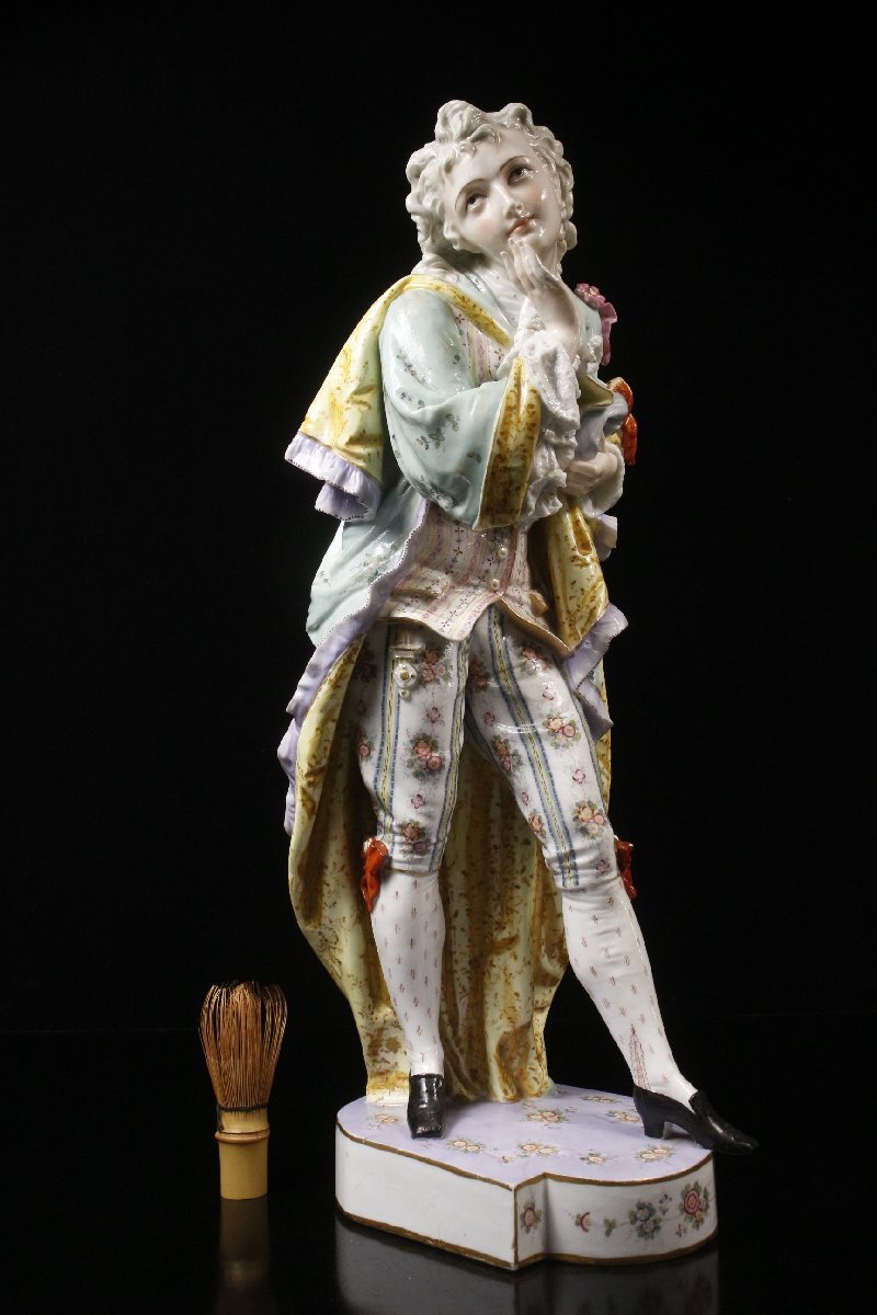 LIG】20世紀初頭 オールドマイセン 色絵 陶器人形 男性像 特大57
