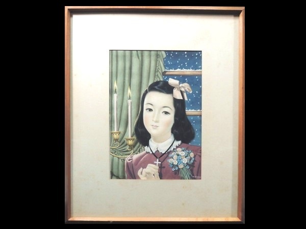 真作/松本昌美/「少女の友 表紙絵」/原画/水彩/約3号/額装品/直筆