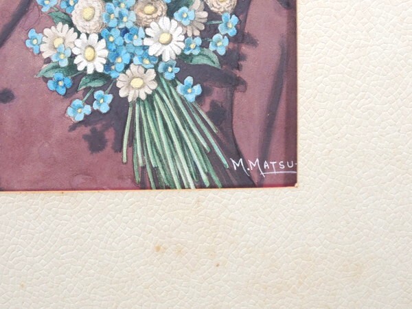 昭和27年 少女の友　二月号　表紙／松本昌美　【名前記入、破れ、シミあります】。 真作/松本昌美/「少女の友 表紙絵」/原画/水彩/約3号/額装品/直筆