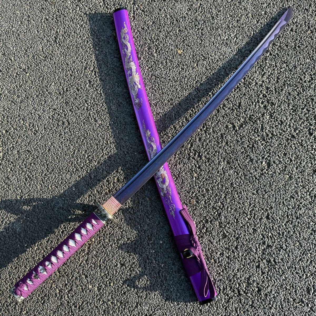 ★レトロ装飾品★豪華龍彫り風 模造刀 和風インテリア 赤紫 龍彫り装飾 模造刀 観賞用 居合刀風 コスプレ 武士刀 インテリア