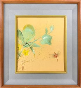【真作】絵画　堅山南風　日本画（扇面）　共板付　箱・黄袋入　A67 真作】絵画 堅山南風 日本画（扇面） 共板付 箱・黄袋入 A67 南風 日本