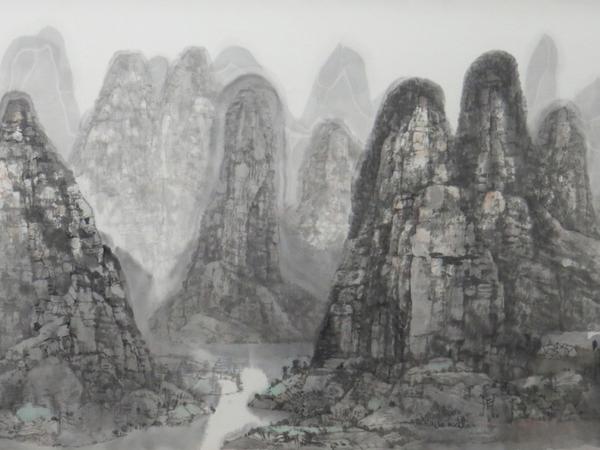 絵画館 人気・陳文光 水墨画60号「桂林漓江図」大作！☆10～15