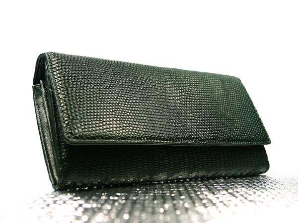 格安～ リザードレザー とかげ かぶせ式 長財布 キプロス