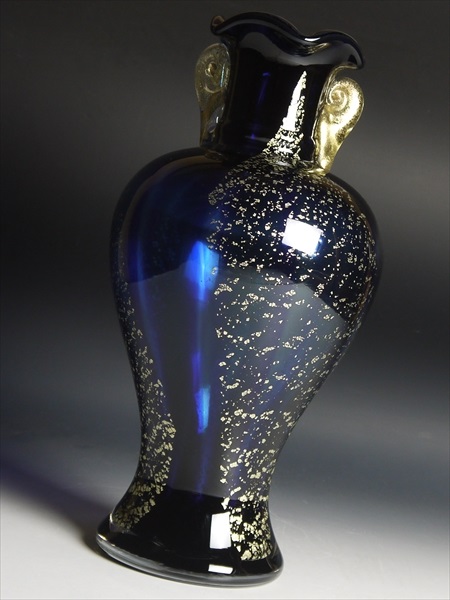 Y689 箔一 作 工芸ガラス 金沢箔入り 特大 ベース 35.2cm